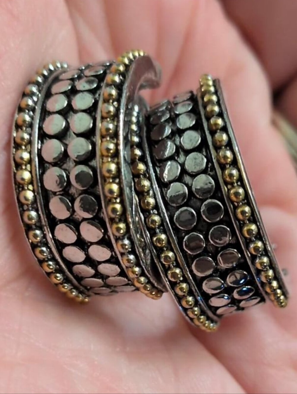 Vintage Black Hematite Look Gold Beaded Clip On Statement Earrings